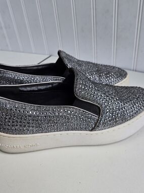 Michael Kors Keaton Slip On Comfort Flat Sneakers Sz6M Black/ Silver Glitter Sho